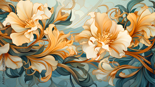 Art Nouveau flowers plants pattern painting