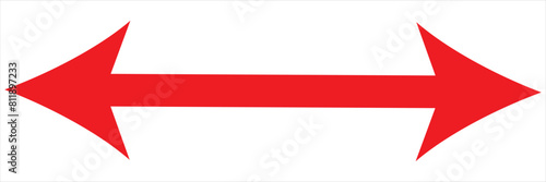  Double arrow sign. Long straight horizontal arrow with two sided pointers. Black width or east and west symbol isolated on white background. Vector illustration. EPS 10/AI