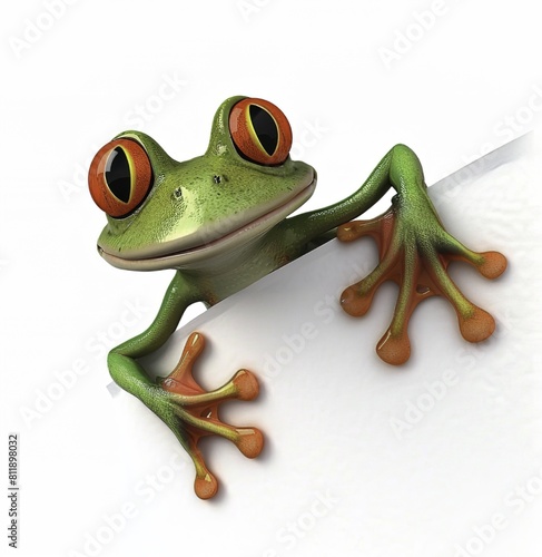 Adorable Frog Holding Banner in Cartoon Style, Rendered in 3D Perspective