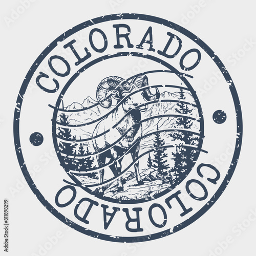 Colorado, Stamp Postal. Silhouette Seal. Passport Round Design. Vector Icon. Design Retro Travel. National Symbol.	
