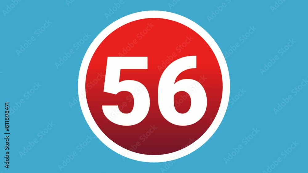 Pop up Number 56 sign symbol 2d animation motion graphics icon on red sphere on blue background,cartoon video numbers for video elements Pop up Number 56 sign symbol 2d animation motion graphics icon on red sphere on blue background,cartoon video numbers for video elements