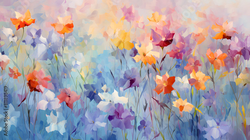 Artistic Impressionism colorful geometric flowers pattern painting