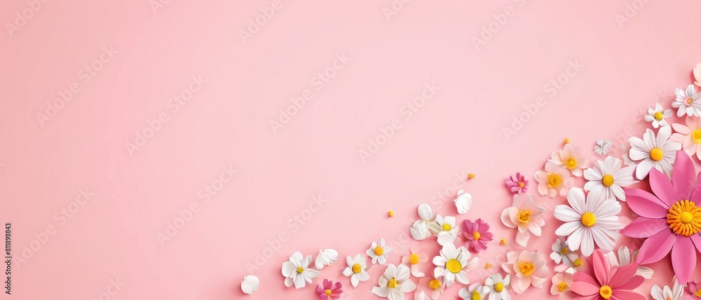 Spring flowers depicted on a flat background with space for text Spring flowers depicted on a flat background with space for text