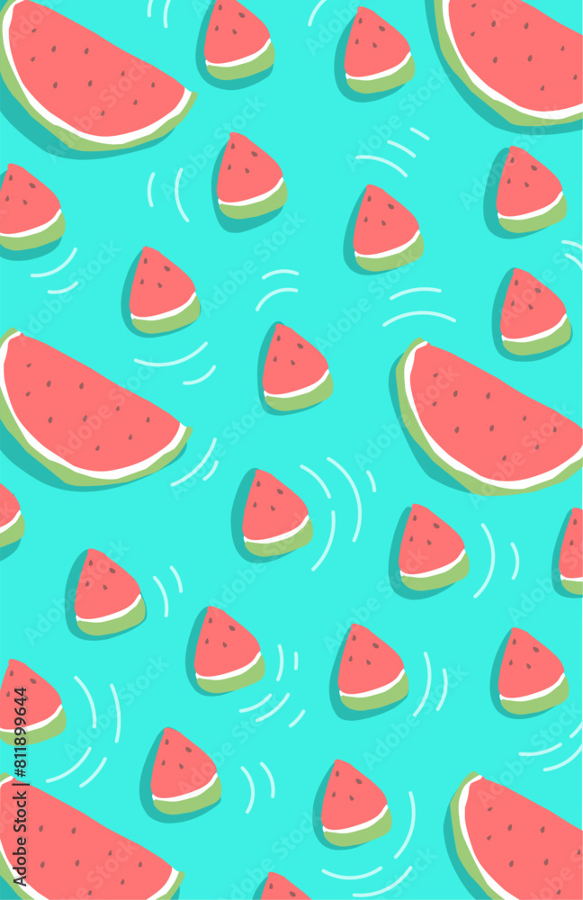 Many Slices of watermelon on a blue background Many Slices of watermelon on a blue background