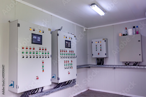 technical room with automated control panel, for a domestic water purification and treatment station