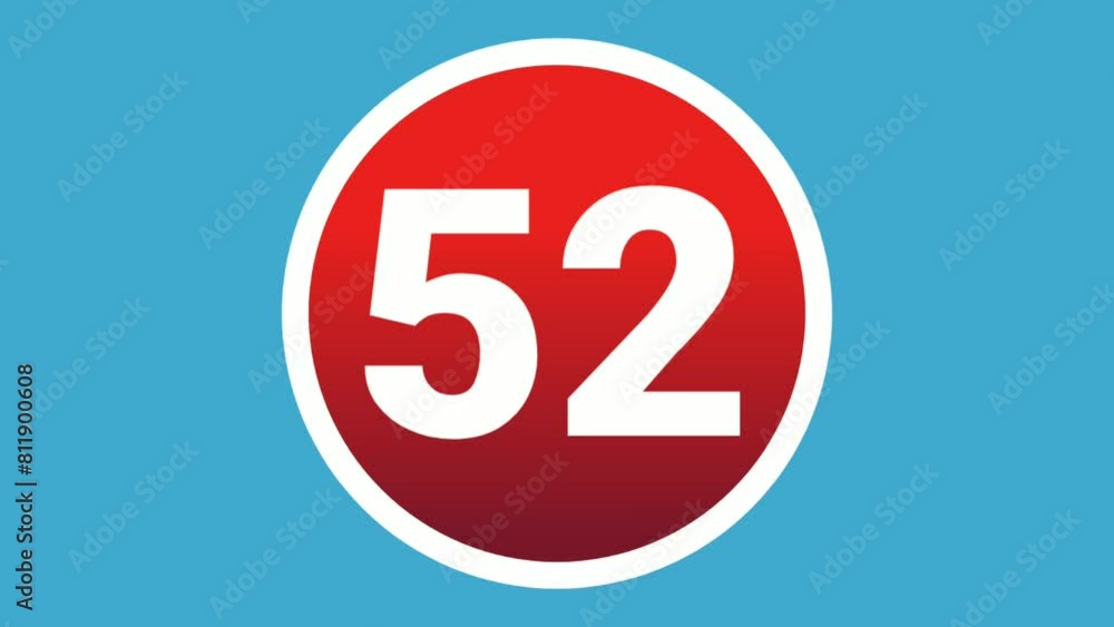 Pop up Number 52 sign symbol 2d animation motion graphics icon on red sphere on blue background,cartoon video numbers for video elements Pop up Number 52 sign symbol 2d animation motion graphics icon on red sphere on blue background,cartoon video numbers for video elements