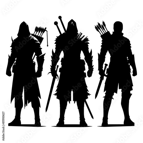 set of silhouettes of knight