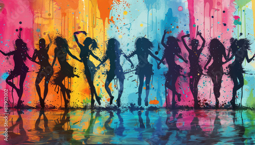 Hip Hop Dancer Silhouettes Set Against a Vibrant Colorful Backdrop