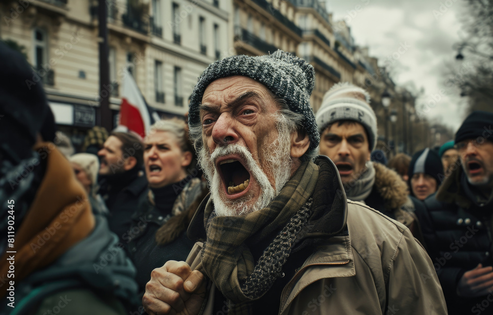 A group of angry people shouting in the streets