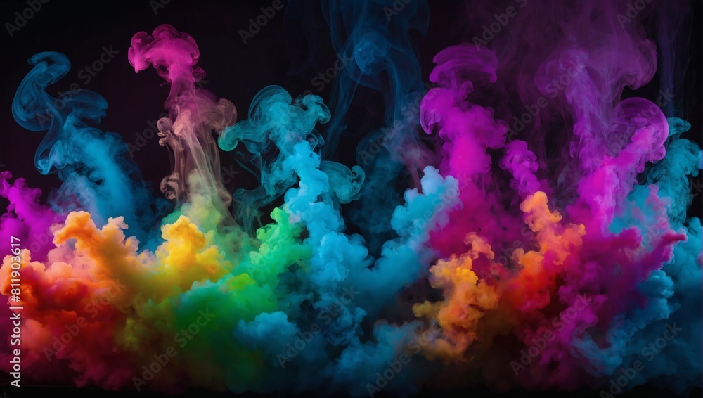 Neon Smoke Explosion, Multicolored Clubs of Neon Smoke, Abstract Psychedelic Background