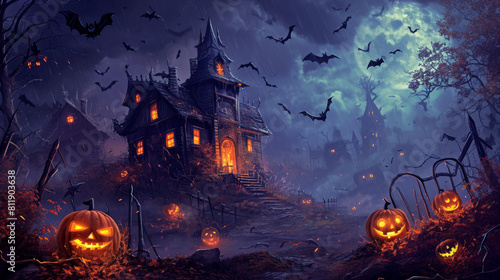 Halloween Poster with illuminated Pumpkins