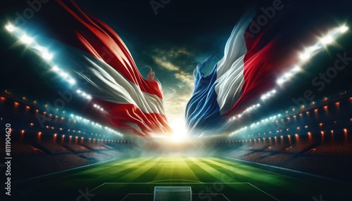 Austria vs France football match, country flags and stadium, UEFA Euro 2024, European Football Championship 2024, 1st round, 1st group stage photo