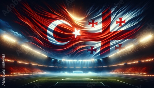 Turkey vs Georgia football match, country flags and stadium, UEFA Euro 2024, European Football Championship 2024, 1st round, 1st group stage photo
