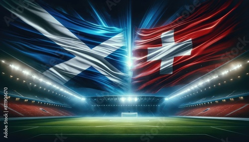 Scotland vs Switzerland football match, country flags and stadium, UEFA Euro 2024, UEFA European Football Championship 2024, 2nd round, 2nd group stage