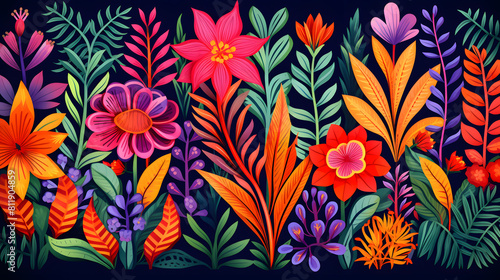 plants in the style of exotic flora and faunavector art background poster decorative painting  © Wu