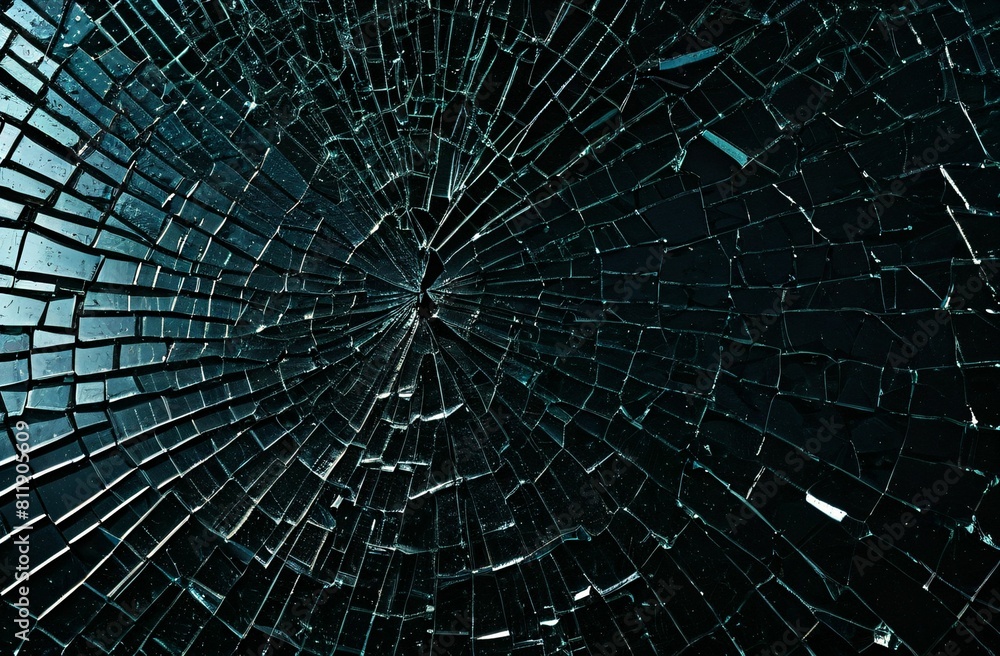 Texture of broken glass with cracks on a dark background Texture of broken glass with cracks on a dark background