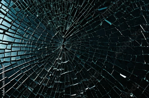 Texture of broken glass with cracks on a dark background