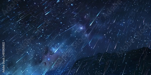 meteor shower in the starry night sky photo
