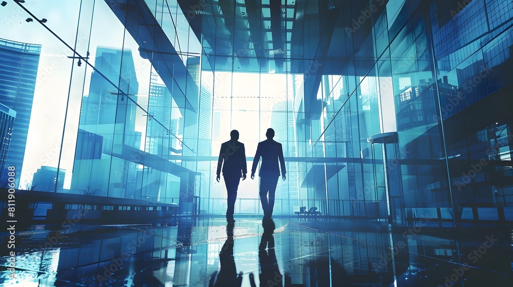 People walking in a glass building People walking in a glass building