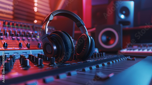 art music studio background with dj headphones --ar 16 9