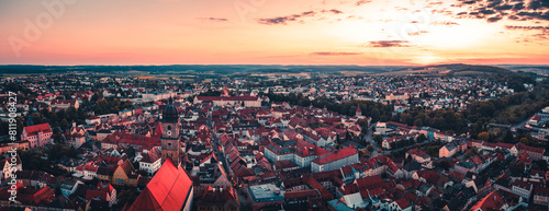 Cuadro en lienzo Amberg Sonnenuntergang Panorama über den Dächern der Altstadt in der Oberpfalz,