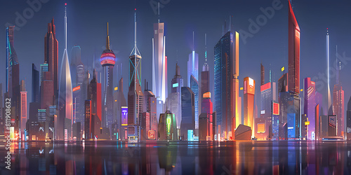 Céu da cidade futurista com luzes de néon photo