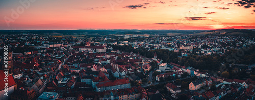Amberg Sonnenuntergang Panorama über den Dächern der Altstadt in der Oberpfalz, Mariahilfberg und Altstadt bei atemberaubender Stimmung, 2024 photo
