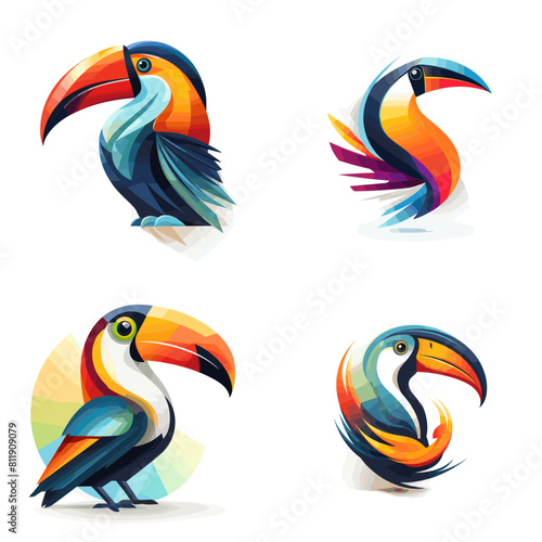 toucan bird colorful logo design collection