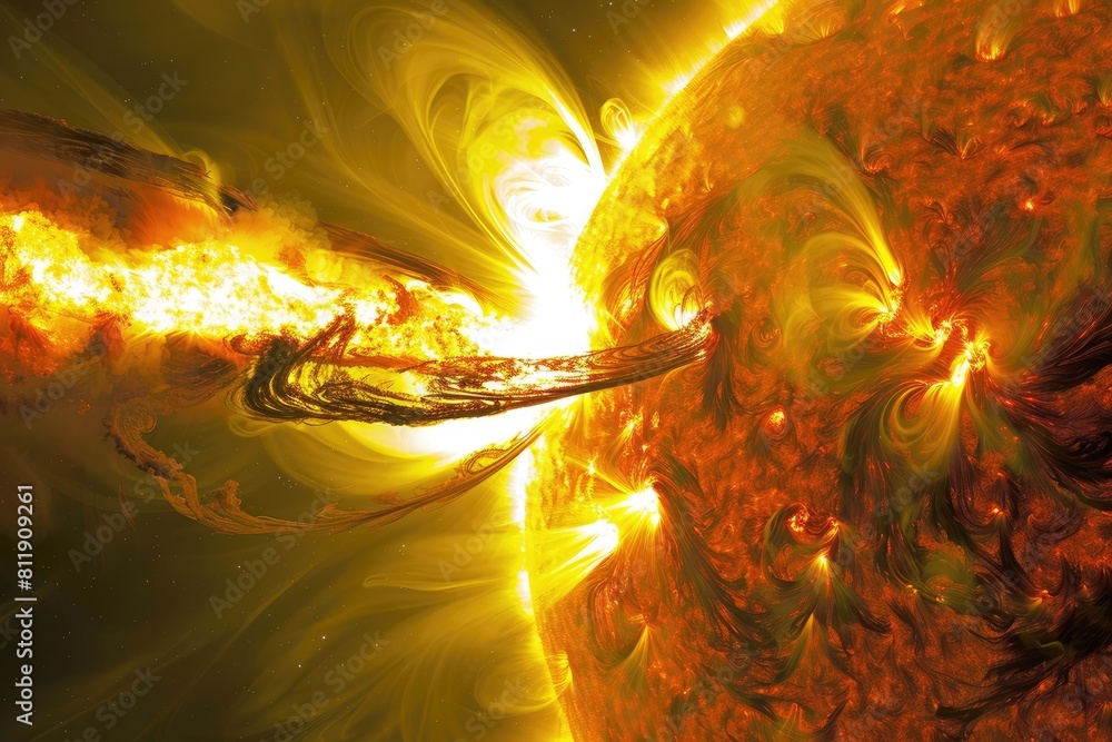 Solar flare on the Sun, causes magnetic storms on Earth Stock ...