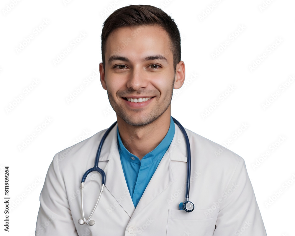 Male medical doctor confidently smiling and looking at the camera, isolated, transparent background, no background. PNG. Male medical doctor confidently smiling and looking at the camera, isolated, transparent background, no background. PNG.