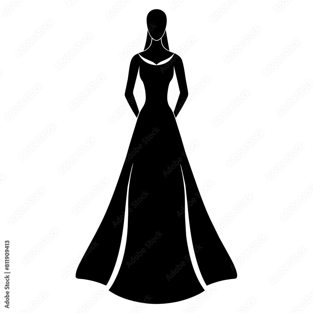 beautiful Bride with long dress silhouette vector black silhouette, white background beautiful Bride with long dress silhouette vector black silhouette, white background