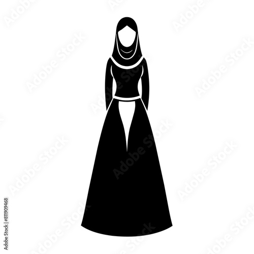 beautiful Bride with long dress  silhouette vector black silhouette, white background