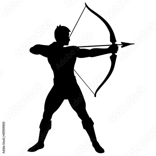 male archer silhouette, black color silhouette, white background