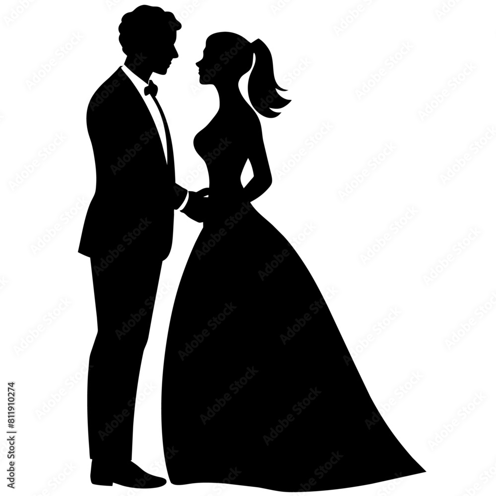 Romantic Bride and groom vector silhouette Romantic Bride and groom vector silhouette