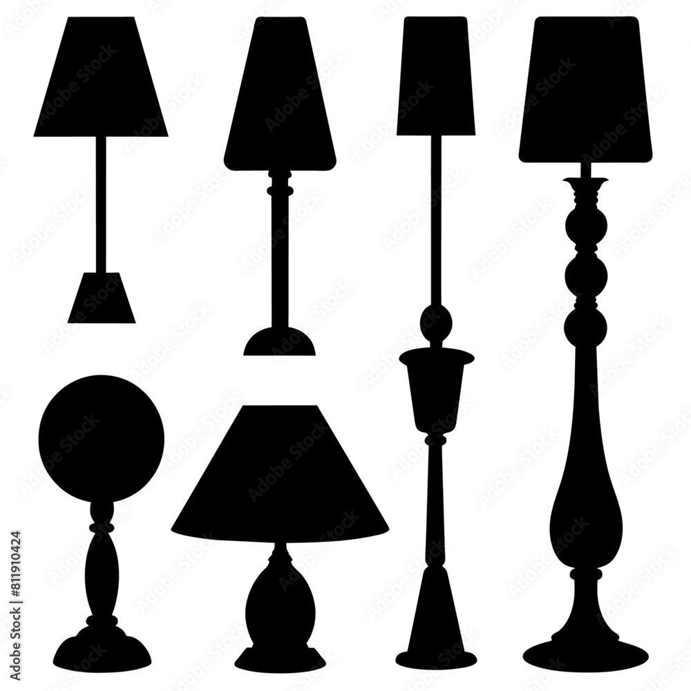 Obraz premium table lamp vector silhouette, varies style black color silhouette, white background