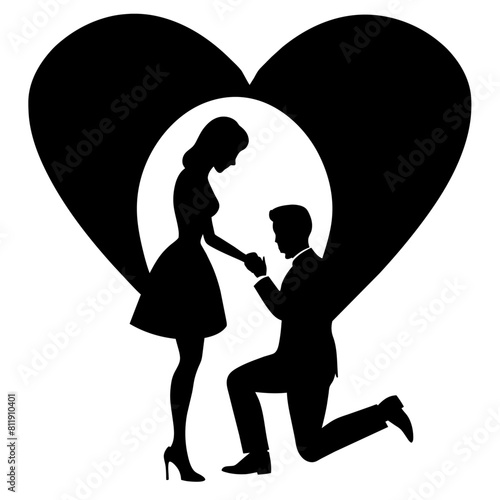 The boyfriend is proposing to his girlfriend by breaking his knee vector silhouette