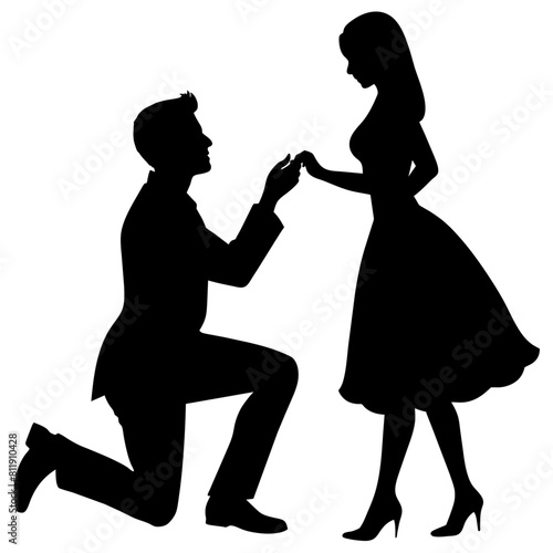 The boyfriend is proposing to his girlfriend by breaking his knee vector silhouette