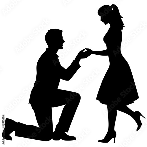 The boyfriend is proposing to his girlfriend by breaking his knee vector silhouette
