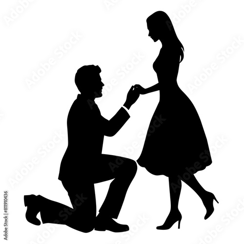 The boyfriend is proposing to his girlfriend by breaking his knee vector silhouette