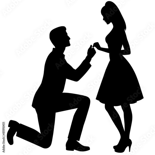 The boyfriend is proposing to his girlfriend by breaking his knee vector silhouette