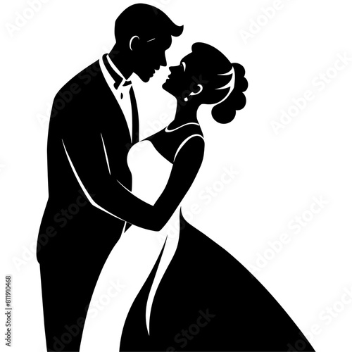 vector silhouette of a groom kissing the bride's forehead in a romantic dance position moment