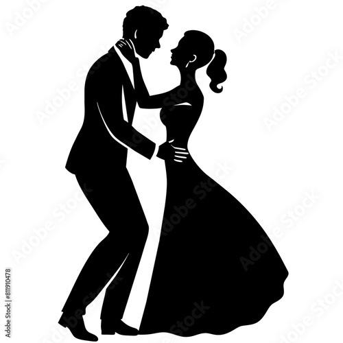 vector silhouette of a groom kissing the bride's forehead in a romantic dance position moment