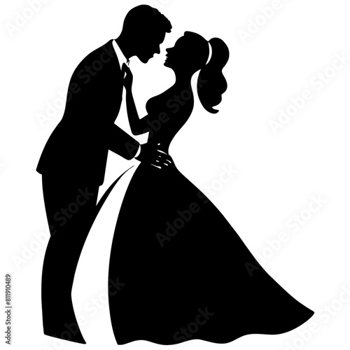 vector silhouette of a groom kissing the bride's forehead in a romantic dance position moment