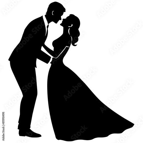 vector silhouette of a groom kissing the bride's forehead in a romantic dance position moment