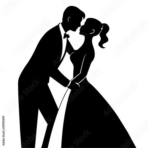 vector silhouette of a groom kissing the bride's forehead in a romantic dance position moment