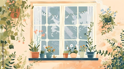 Charming Indoor Greenhouse with Flourishing Potted Plants on Window Sill