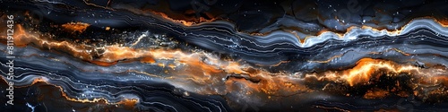 Mesmerizing Black Marble Texture with Dramatic Swirling Patterns and Captivating Contrasts of Light and Shadow photo