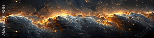 Dramatic Cosmic Marble Texture with Fiery Erupting Clouds and Glowing Celestial Accents