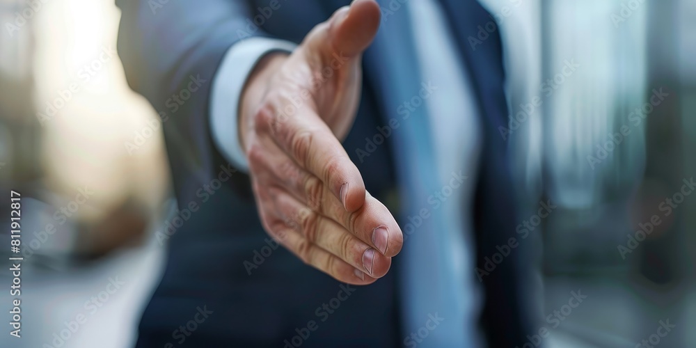 Businessman in suit reaching out for handshake Businessman in suit reaching out for handshake