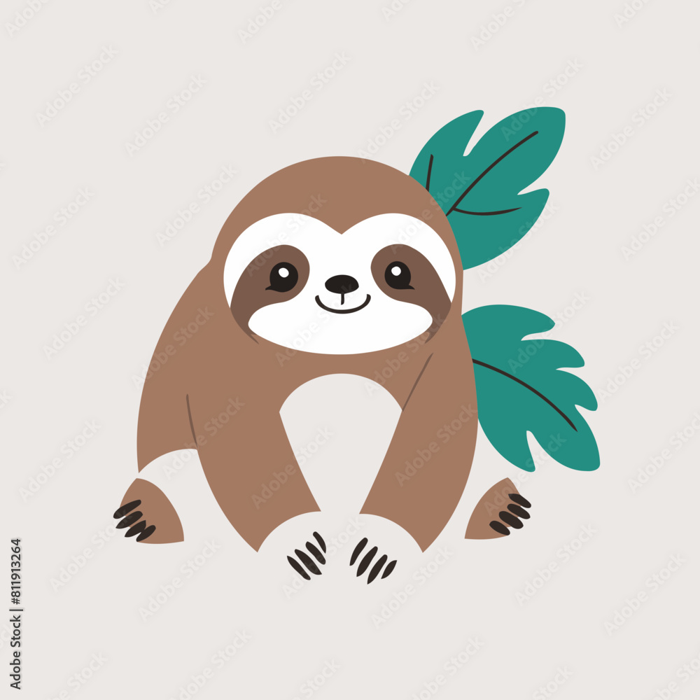Fototapeta premium Cute Sloth for toddlers' learning books vector illustration